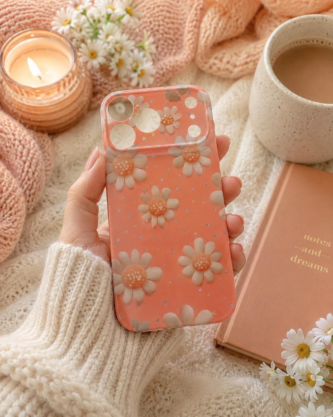 Retro Daisy Phone Case with Sparkle Stars